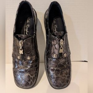 HELLE Black-Gray ‎ Croc-Embossed Slip-On Shoes Sz. 38 EU / 7-8 US
